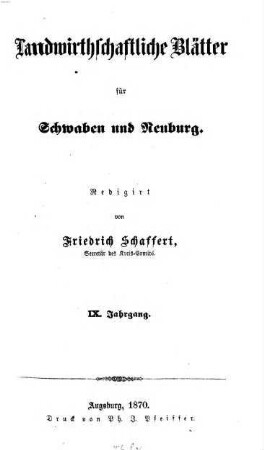 Landwirtschaftliche Blätter für Schwaben und Neuburg. 9. 1870