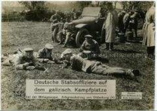 Deutsche Offiziere bei der Mittagspause in Galizien