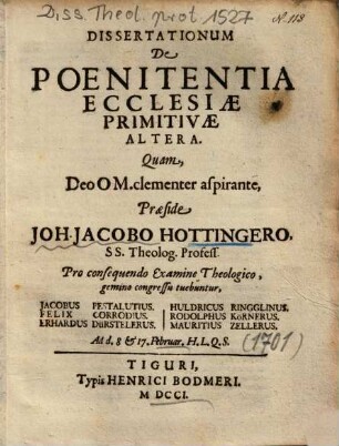 Dissertationum De Poenitentia Ecclesiae Primitivae Altera