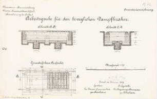 Feststehender Drehkran im Hafen, Kassel: Arbeitsgrube: Grundriss, Schnitte 1:50