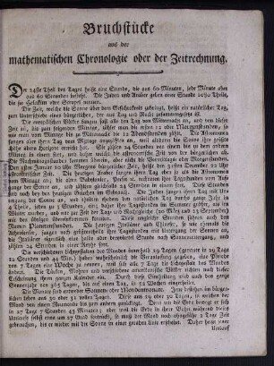 Bruchstücke aus der mathematischen Chronologie oder der Zeitrechnung.