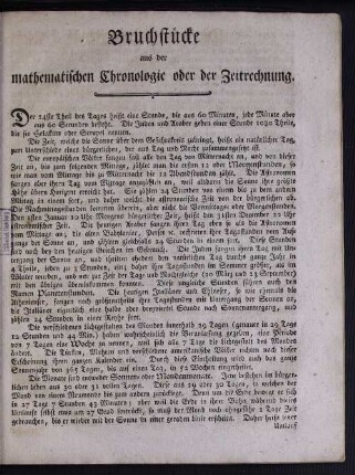 Bruchstücke aus der mathematischen Chronologie oder der Zeitrechnung.