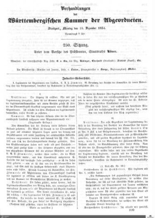 250. Sitzung, Stuttgart, 18.12.1854