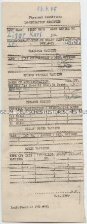 Militärärztliches Erfassungsformular der US-Armee für einen Kriegsgefangenen (englisch)
