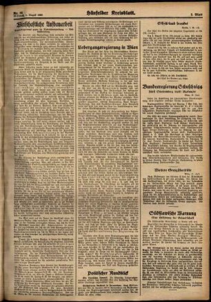 Zweite Ausgabe vom Mittwoch, den 01. August 1934.