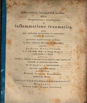 Diss. inaug. med. sistens disquisitiones nosologicas de inflammatione traumatica