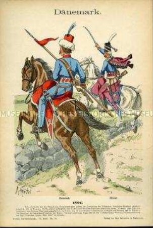 Uniformdarstellung, Gemeine der Bosniaken-Eskadron bzw. des Husaren-Regiments, Königreich Dänemark, 1801.