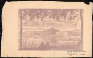 Hochschule für Tanzkunst Schinkelwettbewerb 1929: Perspektivische Ansicht von NW (vom See) mit Staffage