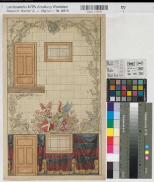 Crollage (Preußisch Oldendorf) Wanddekoration im Schloß mit Wappen Ledebur - von der Recke um 1870 o.M. 42 x 25 Aquarell Ledebur-Crollage K Nr. 10