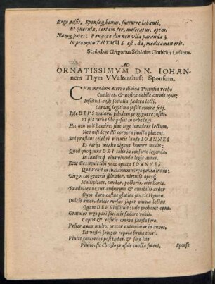 Ad Ornatissimum Dn. Iohannem Thym Waltershus: Sponsum.