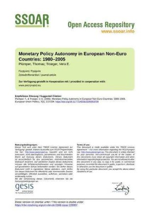 Monetary Policy Autonomy in European Non-Euro Countries: 1980–2005