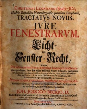 Tractatus novus de iure fenestrarum : von Licht- und Fensterrecht