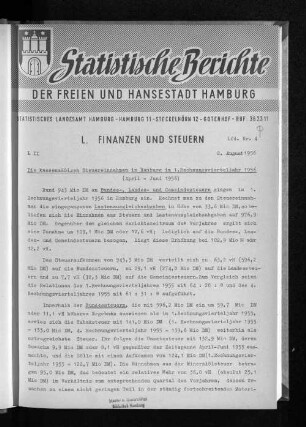 Die kassenmäßigen Steuereinnahmen in Hamburg im 1. Rechnungsvierteljahr 1956 : Lfd. Nr. 4