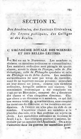 Section IX. Des académies, des Sociétés littéraires, des lecons publiques, des collèges et des ecoles