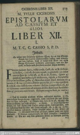 Epistolarum Ad Cassium Et Alios Liber XII.