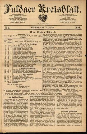 Erste Ausgabe vom Samstag, den 08. Januar 1898.