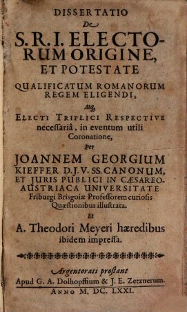 Dissertatio de Electorum origine et potestate