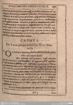 Caput I. De Variis praeparationibus Olei Mercurii.