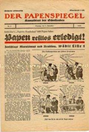 Nationalsozialistische Wahlzeitung "Der Papenspiegel" zum Ende der Papen-Regierung und zur Reichstagswahl am 6. November 1932