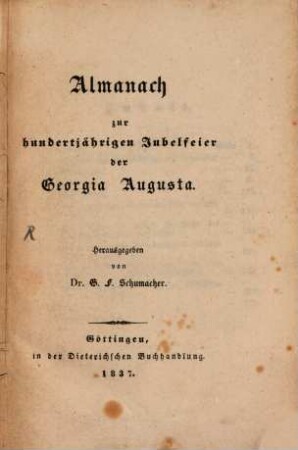 Almanach zur 100-jährigen Jubelfeier der Georgia Augusta