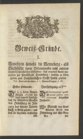 Beweiß-Gründe. I.