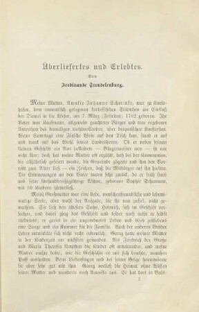 Überliefertes und Erlebtes von Ferdinande Trendelenburg