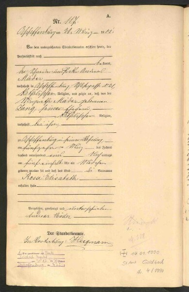 Standesamtsbuch der Stadt Aschaffenburg: Geburten 365/1900 - 184/1901