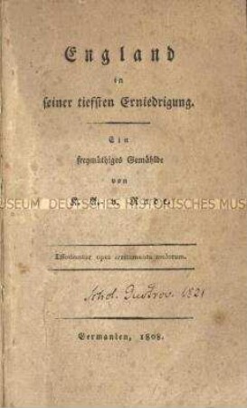 Abhandlung über die politische Situation nach dem Tod des Premierministers William Pitt