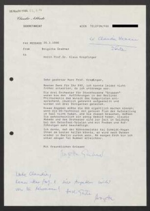 Brief an Klaus Kropfinger, 26.03.1996