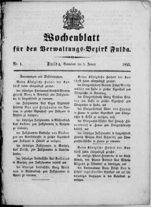 Nr. 1, Ausgabe vom 5. Januar 1850