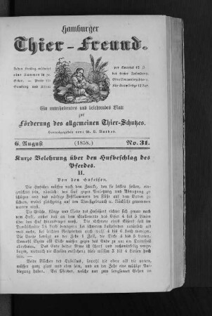 Hamburger Thier-Freund. 6. August. (1858.) No. 31.
