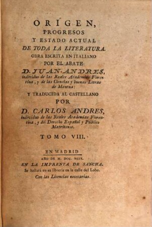 Origen, Progresos Y Estado Actual De Toda La Literatura. 8