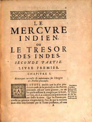 Le Mercvre Indien, Ou Le Tresor Des Indes, 2. Dans laquelle est traitté des Pierres precieuses & des Perles ...