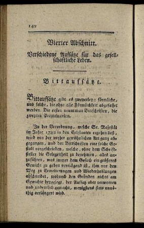 Vierter Abschnitt. Verschiedene Auffsätze für das gesellschaftliche Leben.