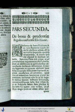 Pars Secunda. De bona et prudentiae regulis conformi electione