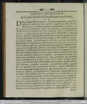 Caput Secundum de scriptis Ecclesiae Wirtembergicae polemicis
