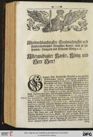 Allerdurchlauchtigster / Großmächtigster und Unüberwindlichster Römischer Kayser [...]