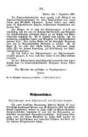 Erziehungs- und Schulanstalt des Stiftes Keppel : [Nichtamtliches]