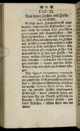 Cap. XI. Von denen Zeichen und Zufällen des Giffts.