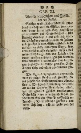 Cap. XI. Von denen Zeichen und Zufällen des Giffts.