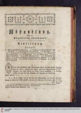 Abhandlung: Von der Abgötterey überhaupt
