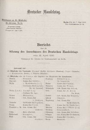 50. Jahrg. Nr. 15., ... den 7. Juni 1910