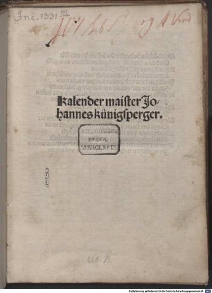 Kalender : mit Gedicht auf das Werk "Das buchlin behende du billich lernen solt ..."