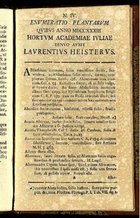 N IV. Enumeratio Plantarum ...