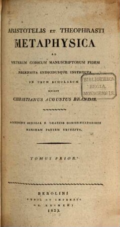 Aristoteles et Theophrastus Metaphysica. 1 (1823)