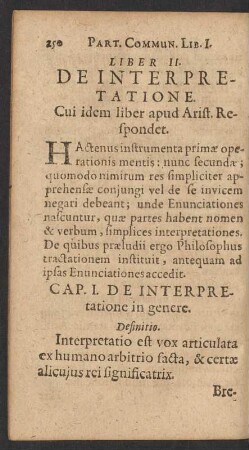 Liber II. De Interpretatione. Cui idem liber apud Arist. Respondet.