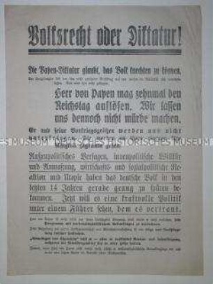 Propagandaflugblatt der NSDAP zur Reichstagswahl im November 1932 mit scharfer Polemik gegen die Papen-Regierung