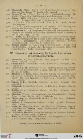IV. Literaturen: a)deutsche, b)fremde Literaturen, c) Literaturgeschichte (333-394a)