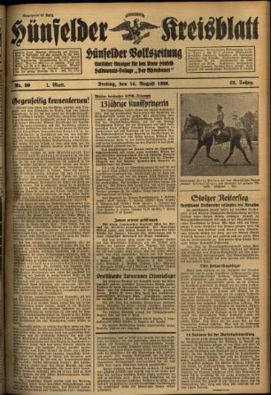 Erste Ausgabe vom Freitag, den 14. August 1936.