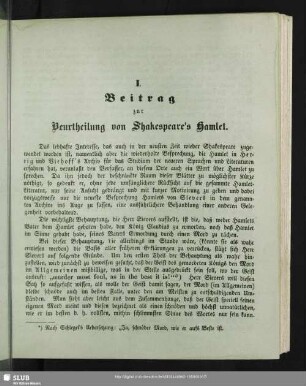 Beitrag zur Beurtheilung von Shakespeare's Hamlet